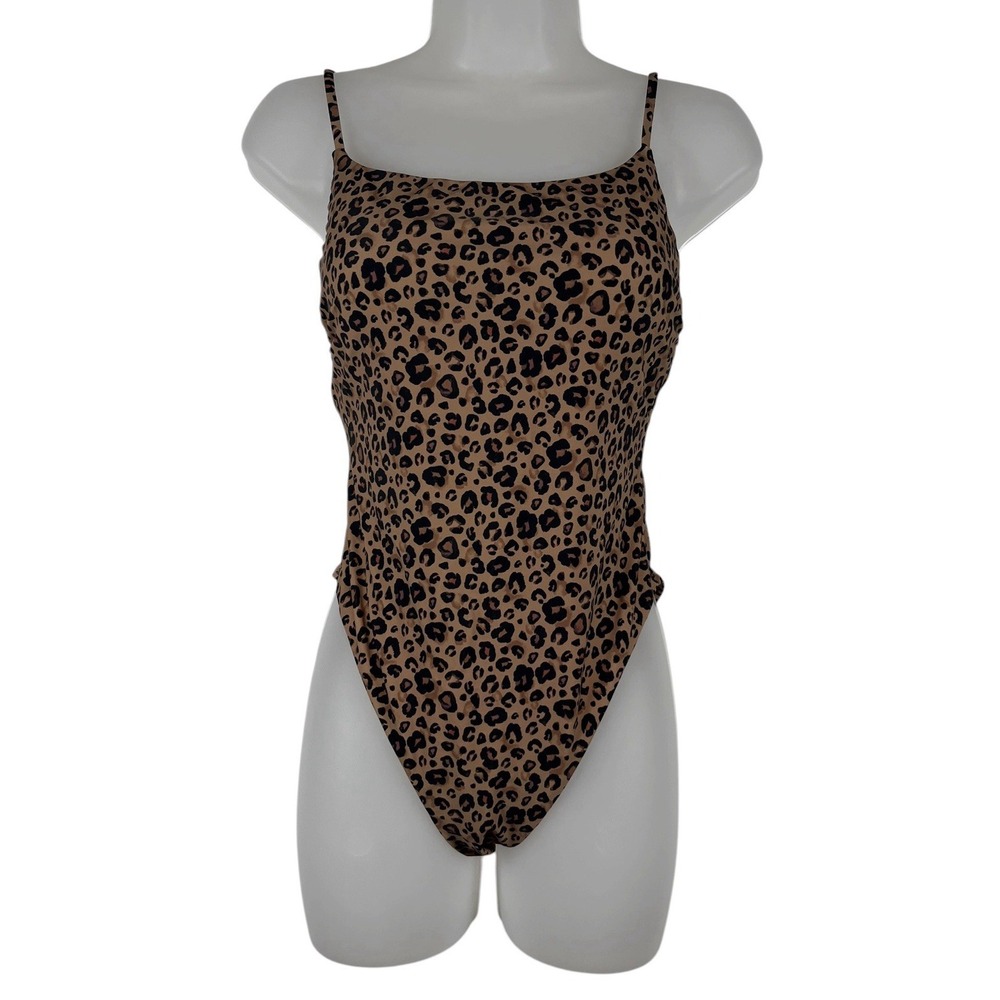 NWT SHADE & SHORE Sz S Swimsuit One Piece Leopard Print Animal Adj Straps New